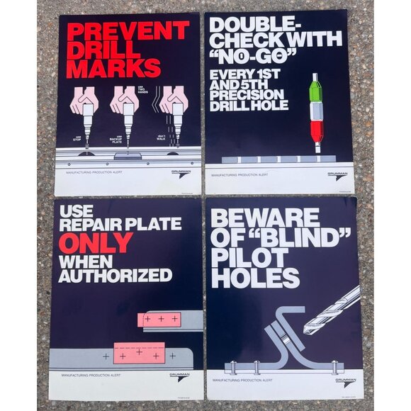 Grumman Aerospace 1985 Production Alert Safety Posters (Set of 4) - Picture 1 of 6